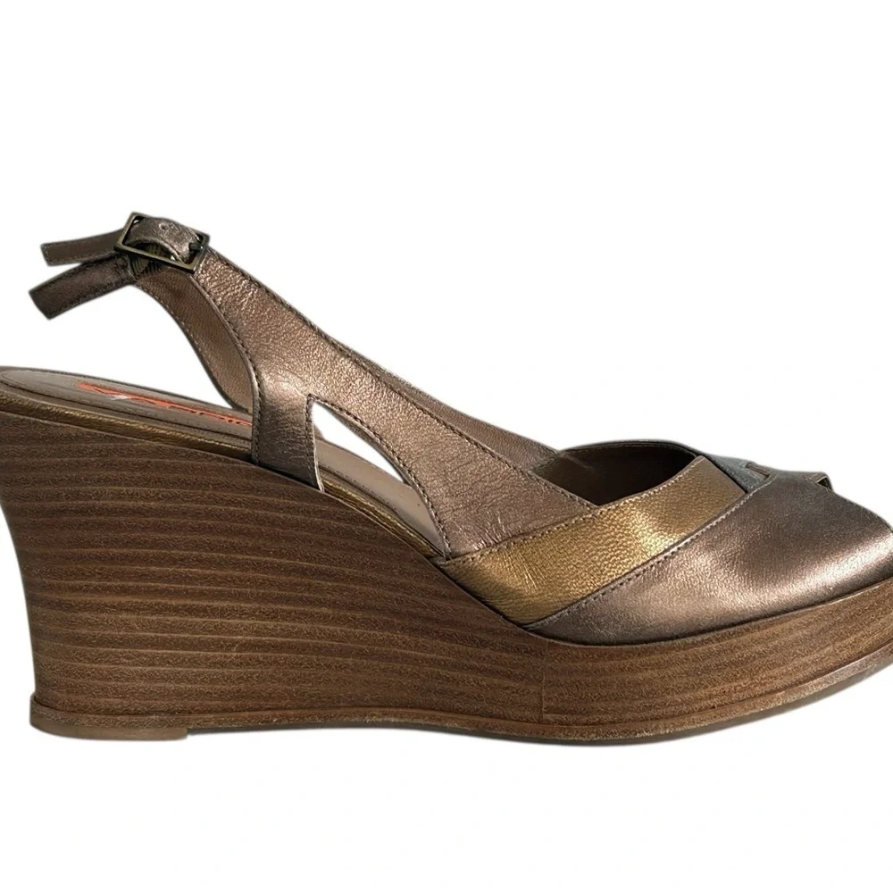 Via Spiga Brown‎ Wedge Sandals with Peep-Toe Design Sz 10